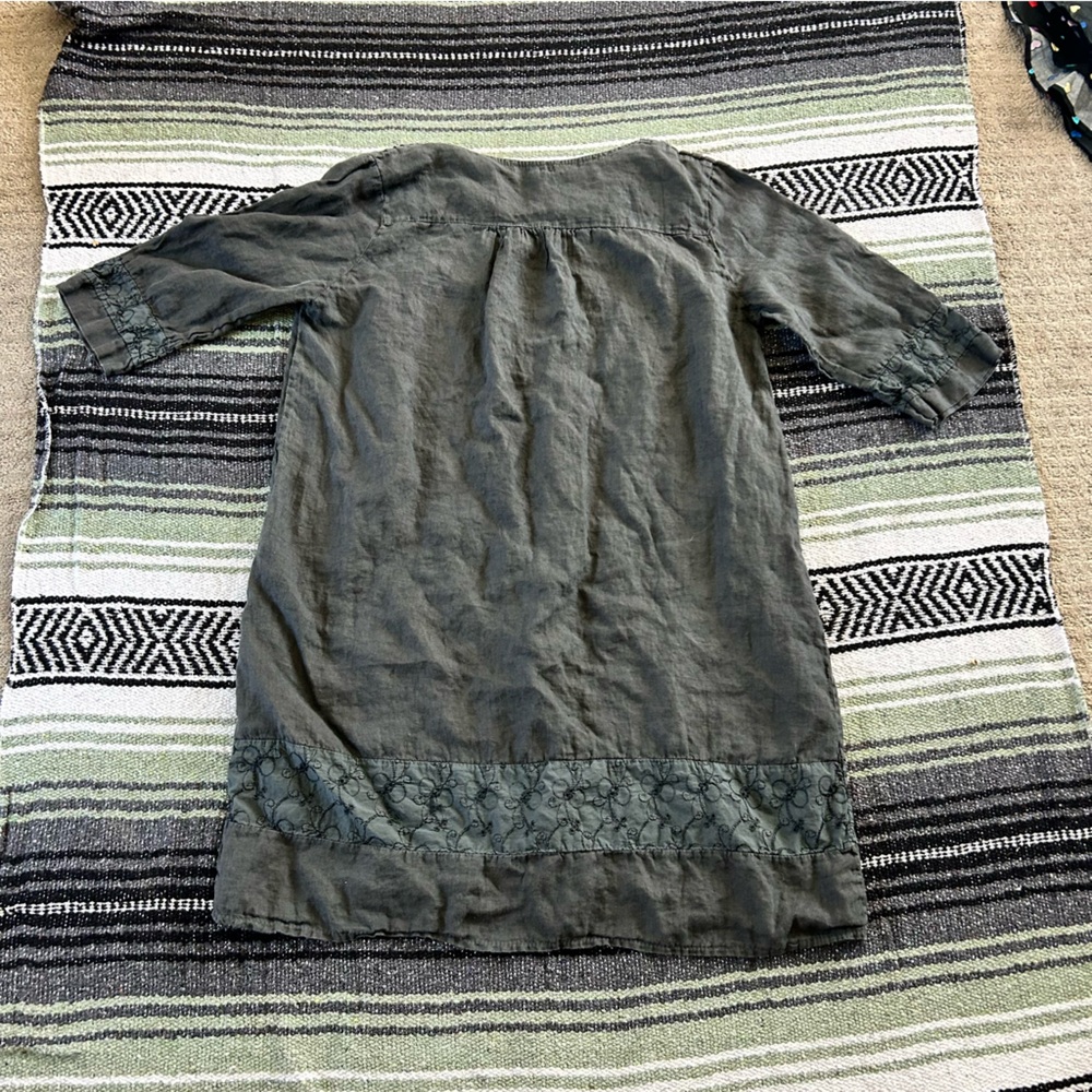 Carla Conti 100% linen stone gray 3/4 sleeve tunic/dress eyelet embroidery - Picture 9 of 10